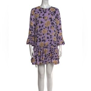 Ganni Purple and Tan Patterned Dress